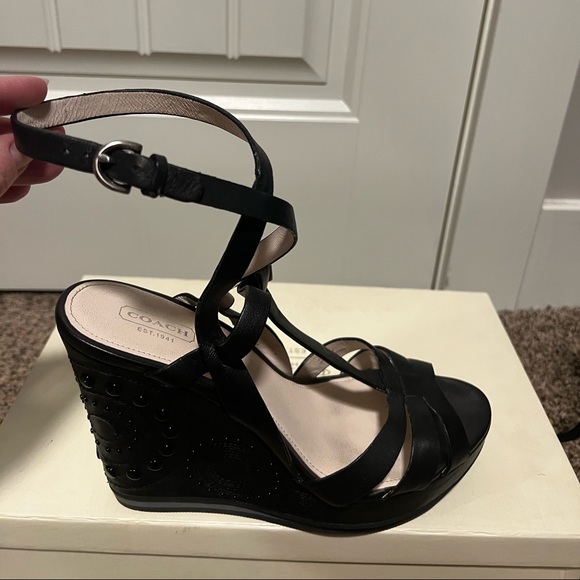 Coach Black Beveled Wedges size 10, worn one time all original packaging - Picture 5 of 5